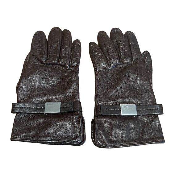 PRADA Lambskin Brown Gloves w/ Adjustable Prada Clasp #1376 - Picture 1 of 5